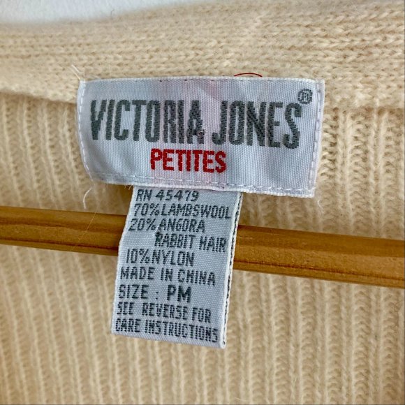 True Vintage 80s Angora Cardigan Puff-sleeve Sweater Pearl Buttons M - Picture 3 of 5